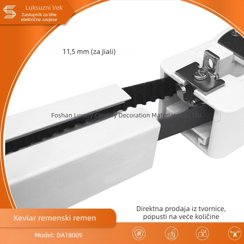 Sinhroni remen za zavjese na tračnici električnih zavjesa, zupčasti pogonski remen, PU + Kevlar, crna, za viseće zavjese, modeli DS18003/DA18009