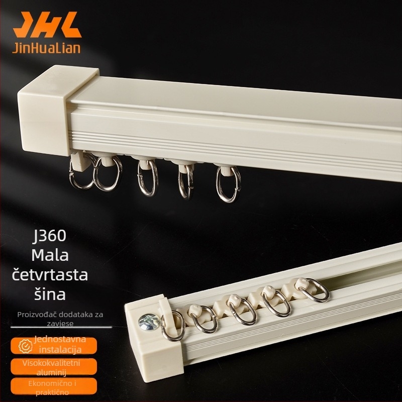 J360 Aluminijska šina za zavjese, fleksibilna mala kvadratna šina 22×16 mm za otvaranje i zatvaranje zavjesa, dodaci za vodilicu šine, štap za zavjese, tih rad