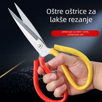 Velike kućne škarice s crveno-žutim ručkama – Yongdeli škarice od nehrđajućeg čelika za kuhinju i škarice za kožu od ugljičnog čelika
