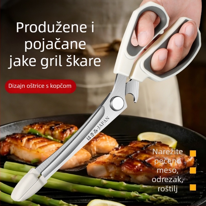 Korejski stil roštilja: višefunkcionalne kuhinjske škarice od nehrđajućeg čelika, tri u jedan škarice za roštilj, kućne škarice za steak i povrće