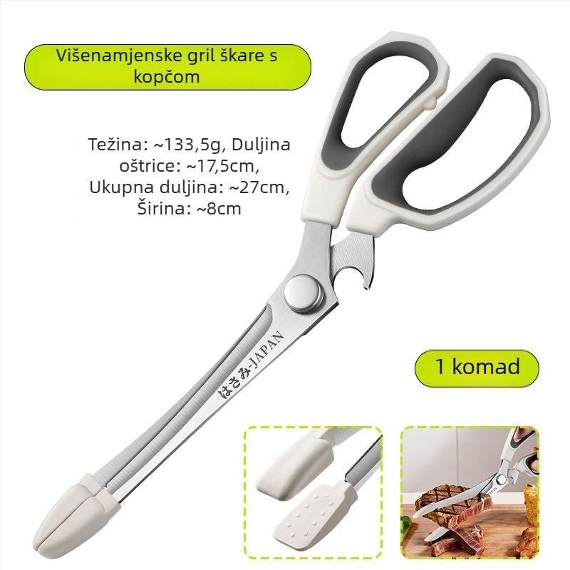 Korejski stil roštilja: višefunkcionalne kuhinjske škarice od nehrđajućeg čelika, tri u jedan škarice za roštilj, kućne škarice za steak i povrće