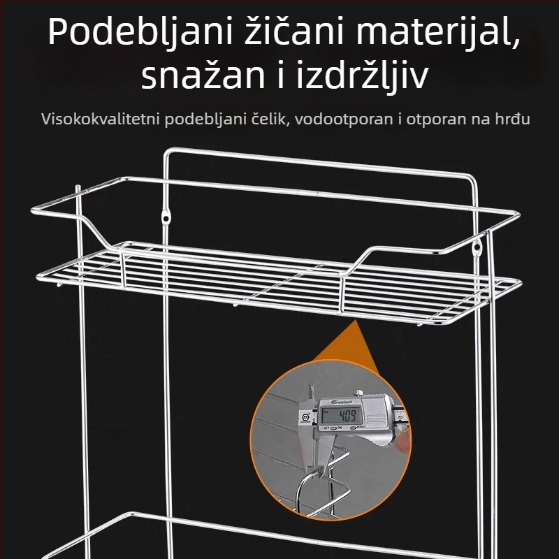 Nerđajući čelični dvostani stalak s podesivim policama, kuhinjska i kupaonska pohrana, zidni ili podni montaža, dimenzije 280x150x380 mm