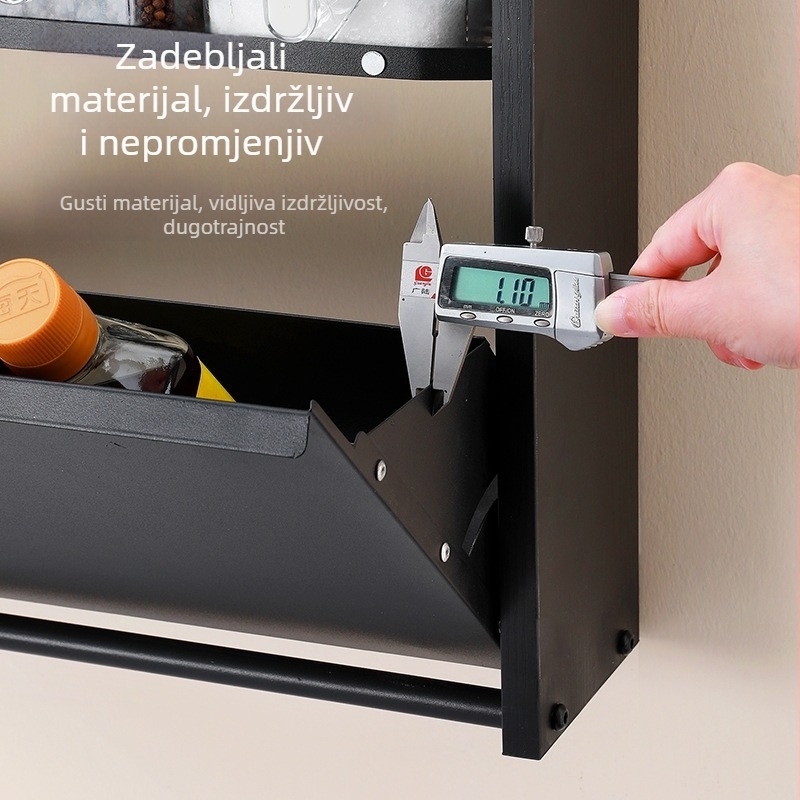Sklopivi zidni stalak za začine u kuhinji, kutija za začine s poklopcem i zidni ormarić za pohranu.