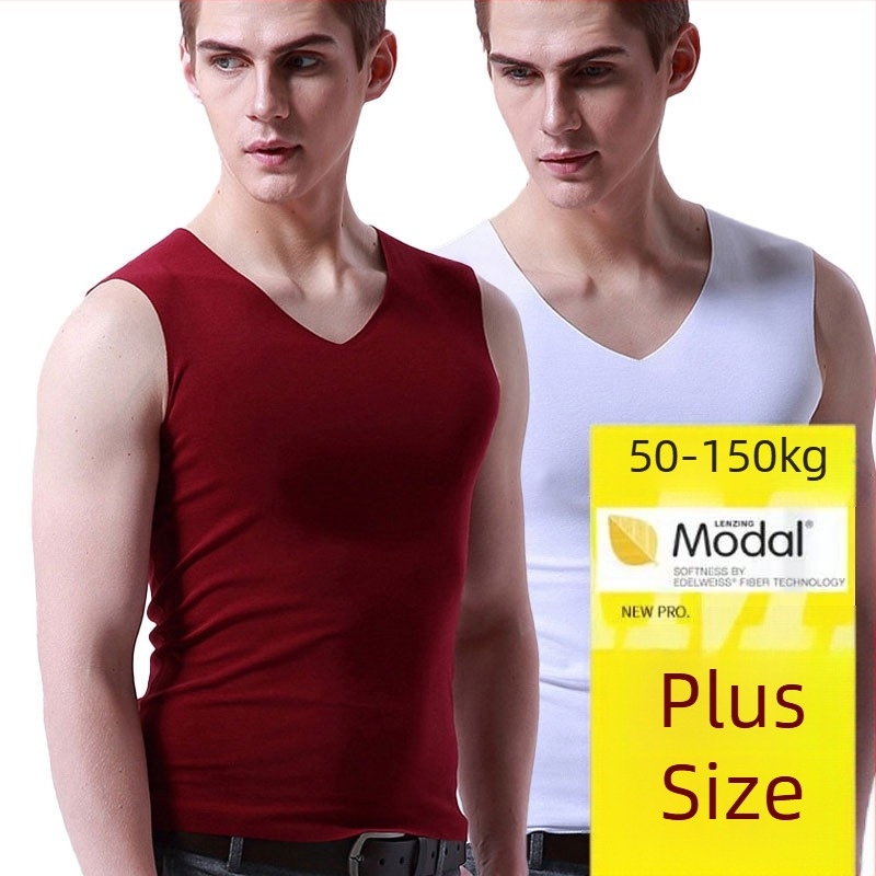 Plus-size Modal Tank Top za muškarce, bezšivni, široka ramena, V-izrez, prozračan