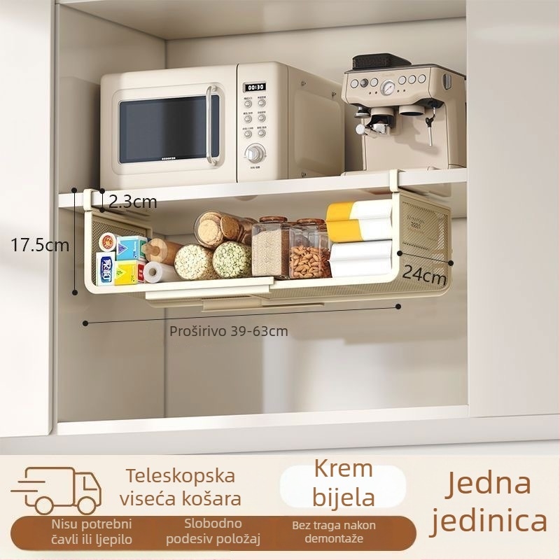 Proširivi visići kuhinjski organizator ispod ormarića, višeslojni stalak za začine s visećim košaricama