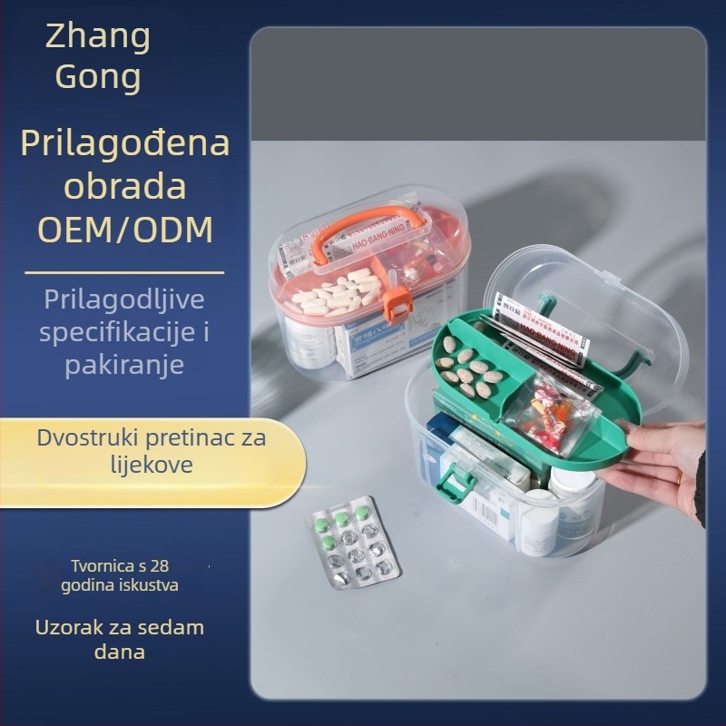 Zhang Gong prilagođena kreativna plastična kutija za pohranu, dvostruka etaža, prijenosna kutija za lijekove, šminku i nakit