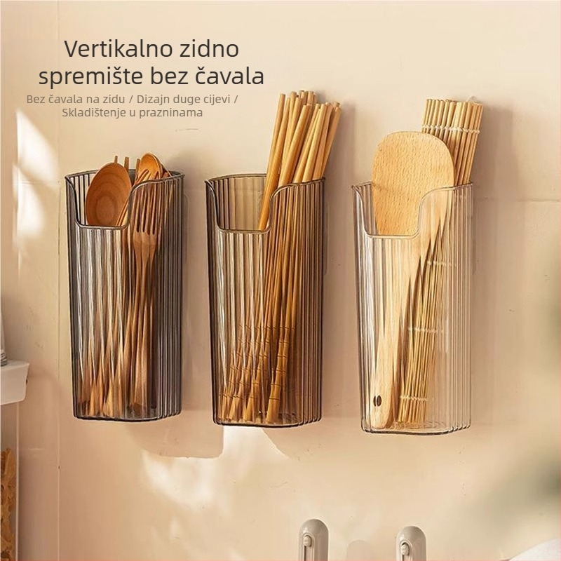 Kutija za pohranu štapića i posuđa, zidna montaža bez bušenja, držač kišobrana uz hladnjak, višenamjenska posuda za slamke