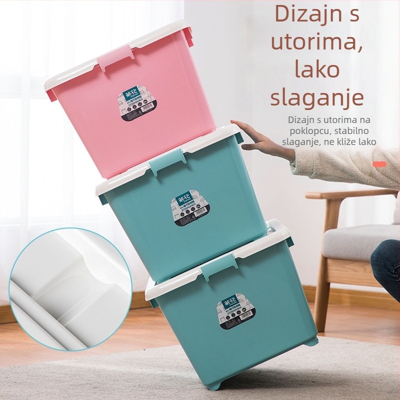 Camellia Velika plastična kutija za pohranu s poklopcem za odjeću i igračke, 80 L