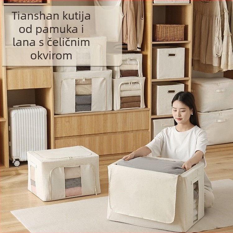 Tianshan kutija za garderobu od pamuka i lana, sklopivi organizator ormara, platnena kutija za pohranu, 66L/100L