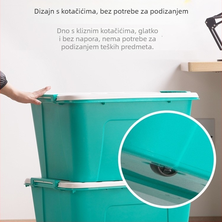 Camellia 68L Velika plastična kutija za skladištenje s poklopcem za odjeću, pokrivače i igračke – ojačani kućni organizator