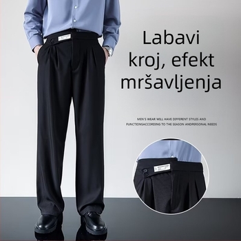 Muške hlače za poslovni stil, crne, ravnog kroja, sve sezone, 100% poliester, bez peglanja