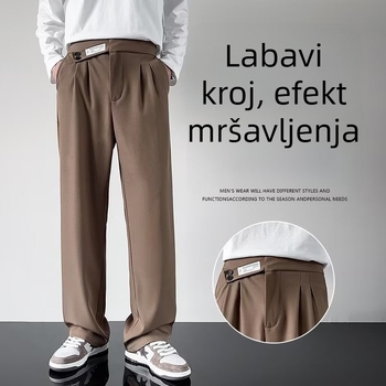 Muške hlače za poslovni stil, crne, ravnog kroja, sve sezone, 100% poliester, bez peglanja