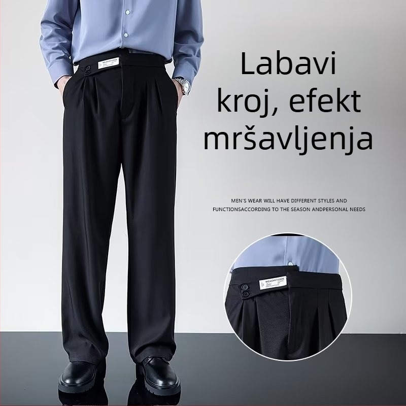 Muške hlače za poslovni stil, crne, ravnog kroja, sve sezone, 100% poliester, bez peglanja