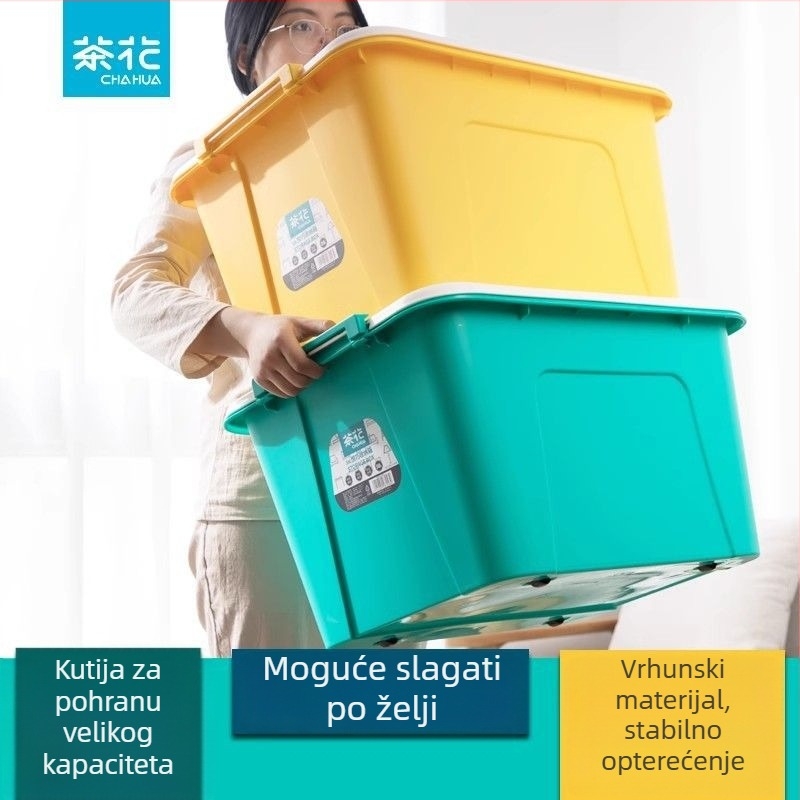 Camellia plastična kutija za skladištenje s poklopcem i kotačićima, velika kapaciteta, za dom, za odjeću i deke, 68L