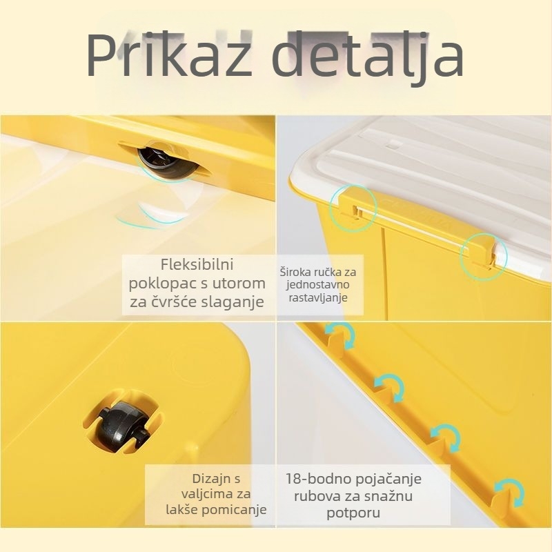 Camellia plastična kutija za skladištenje s poklopcem i kotačićima, velika kapaciteta, za dom, za odjeću i deke, 68L