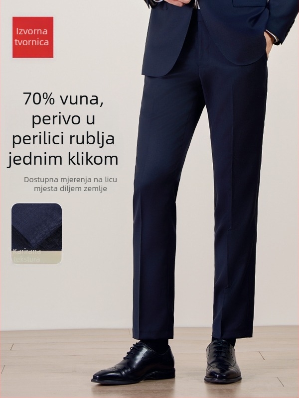 Muške vunene hlače u kariranom uzorku, poslovni formalni stil, strojno pranje, ravni kroj