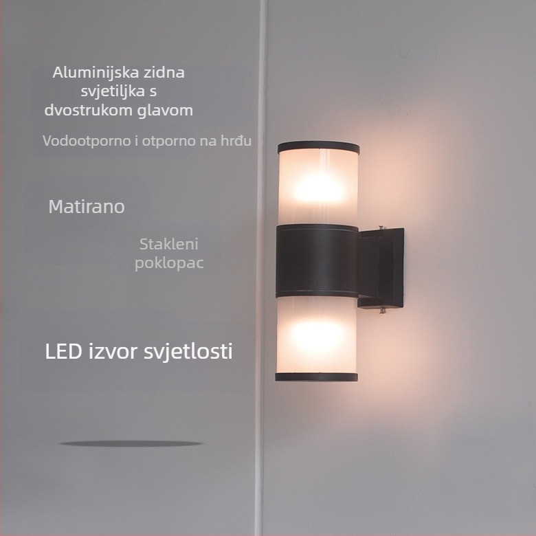 LED vanjsko zidno svjetlo s dvostrukom glavom, vodootporno vanjsko svjetlo za vrata, balkon i dvorište, reflektor s E27 žaruljom
