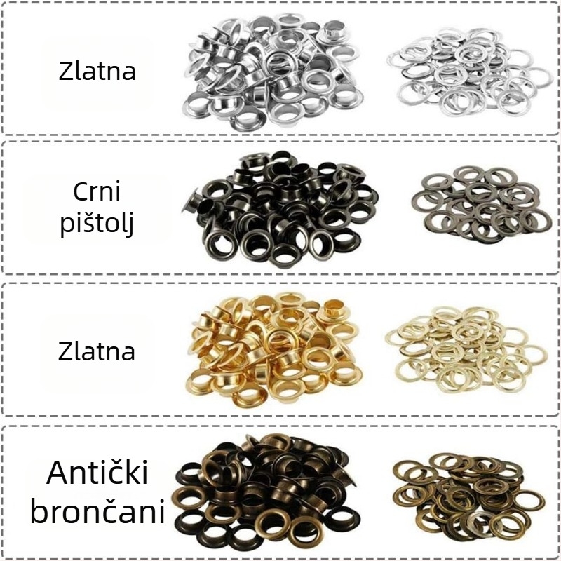 100 setova bakrenih eyelet kapica s alatom za ugradnju, za platnenu ceradu, šator, kapu, kaiš, zavjese, torbe