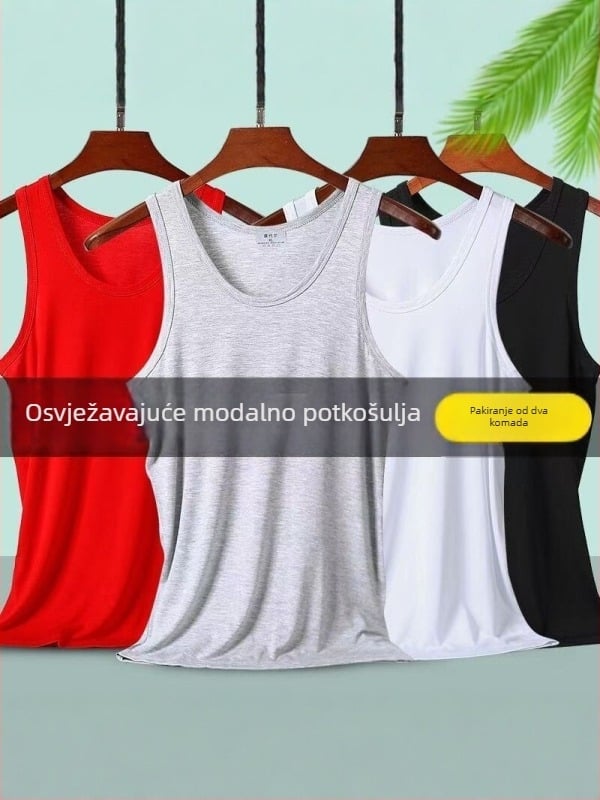Muški bezrukavni top od modalnog materijala, tanak i prozračan za ljeto, fitness, jednofarban, okrugli izrez