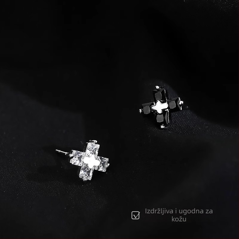 Muške naušnice od cirkona s križem i Sjevernom zvijezdom – minimalistički stil