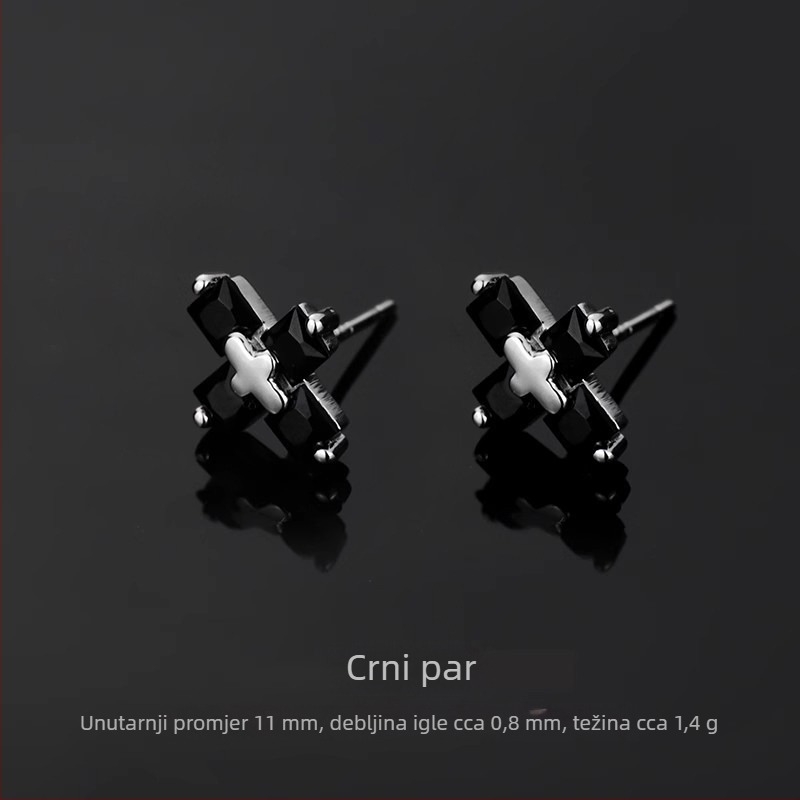 Muške naušnice od cirkona s križem i Sjevernom zvijezdom – minimalistički stil