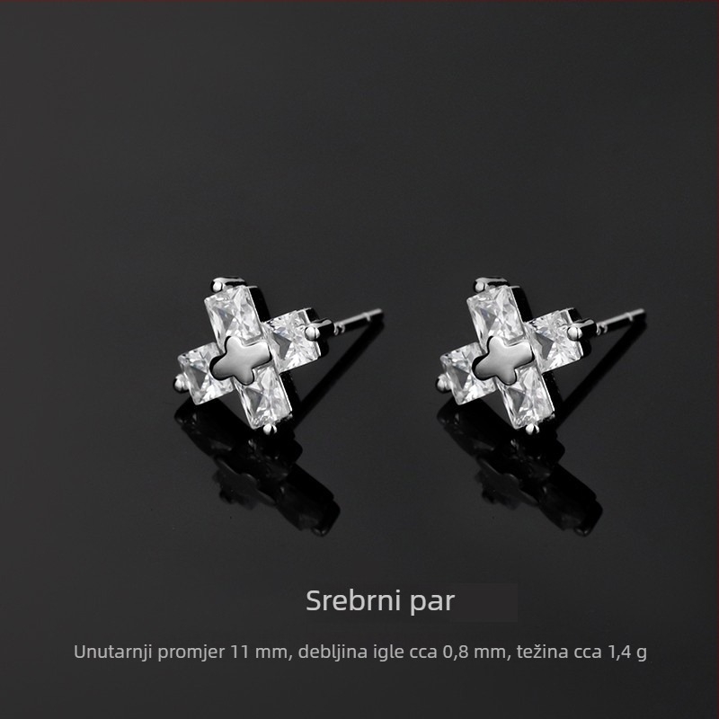 Muške naušnice od cirkona s križem i Sjevernom zvijezdom – minimalistički stil