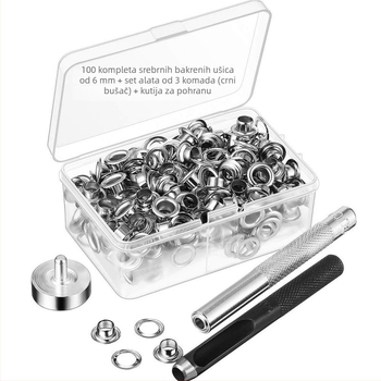 Set od 100 bakrenih očiju promjera 6 mm i alat za ugradnju