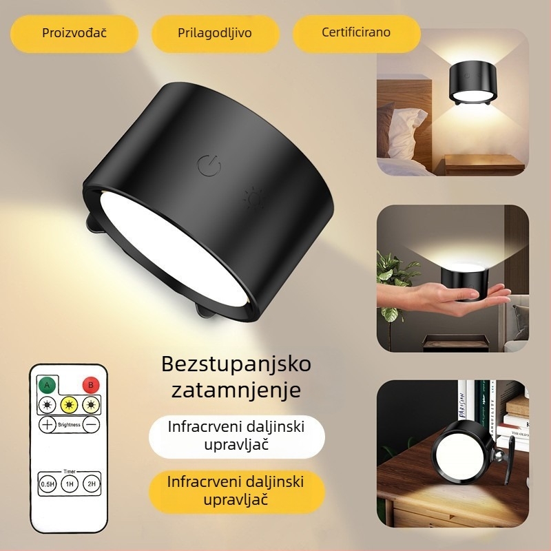 Prilagodljiva USB punjiva magnetska zidna svjetiljka, 360° rotacija, noćno svjetlo za spavaću sobu i ured