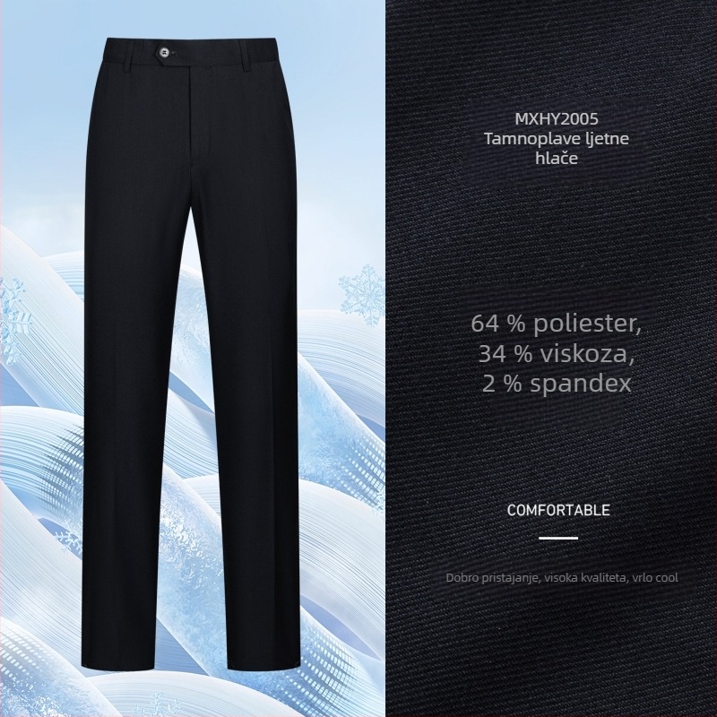 Ljetne muške hlače za poslovni stil – lagane, prozračne, otporne na bore, ravni kroj, skraćena duljina
