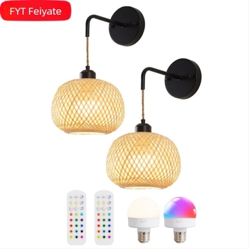 Zidna lampa za spavaću sobu u japanskom stilu, bambusno pletena, bežično punjenje, zidni dizajn