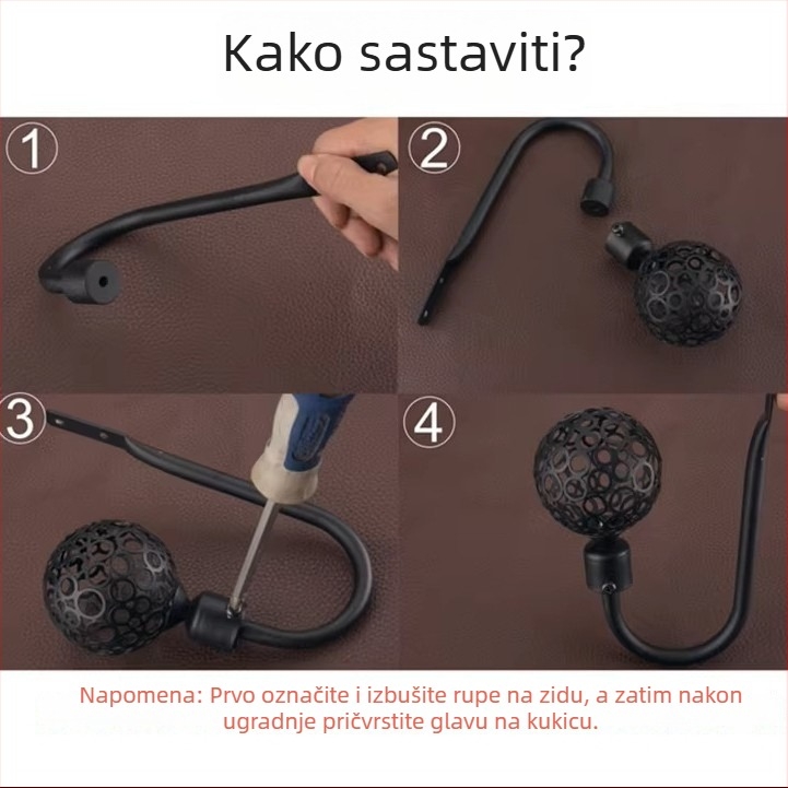 U-oblik kuka za zavjese, zidna kuka, vintage francuskog stila
