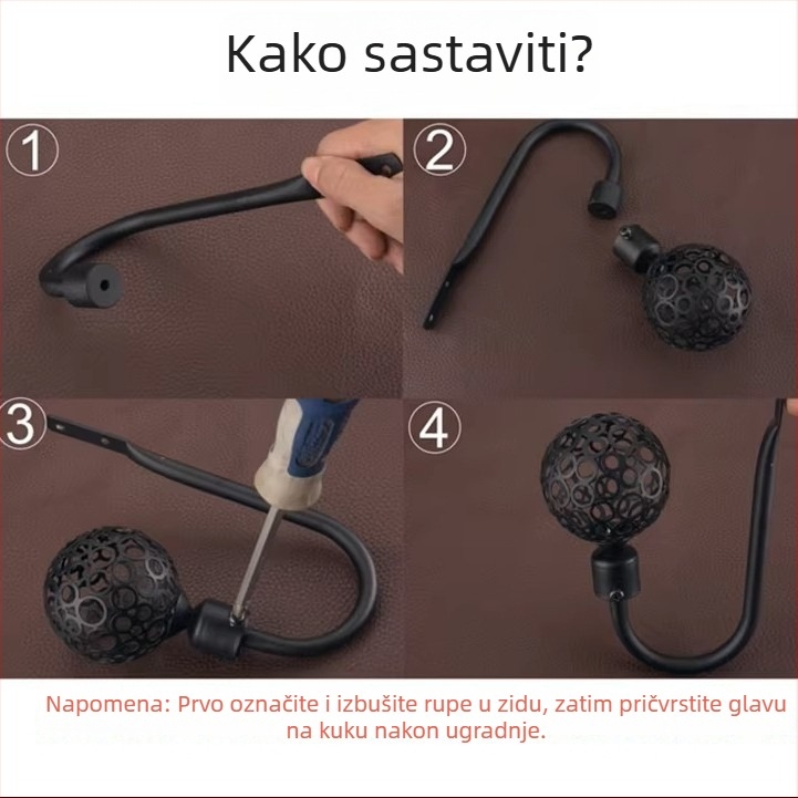 Kuke za zavjese u U-obliku, metalne zidne kukice za zavjese