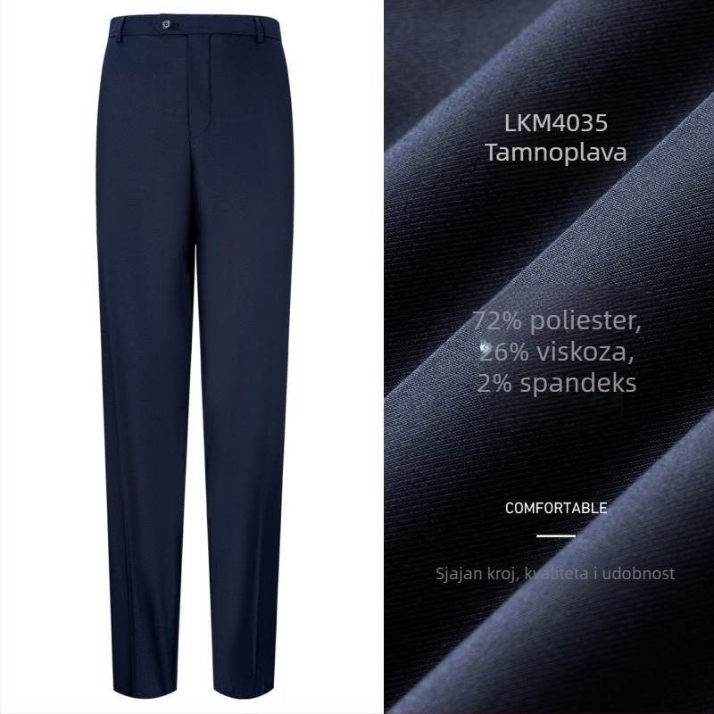 Muške hlače za odijelo od tkanine s tri zaštitna svojstva, lagani poslovni stil, uski kroj, bez glačanja, s elegantnim padom