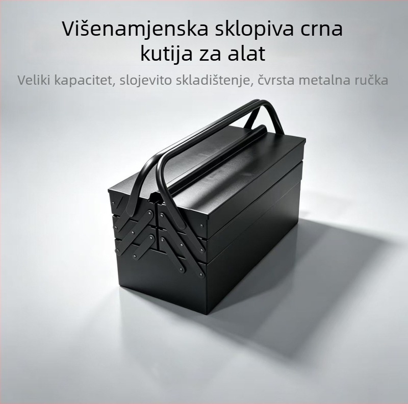 Trostruka sklopiva kutija za alat, prijenosna metalna kutija za pohranu alata, velika čvrsta kutija za električare i popravke automobila