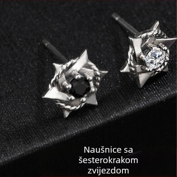 Srebrne igličaste naušnice sa šestokrakom zvijezdom za muškarce