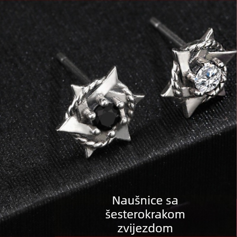 Srebrne igličaste naušnice sa šestokrakom zvijezdom za muškarce