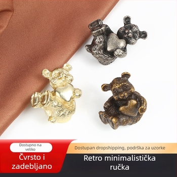 Prilagođena kvaka za vrata s motivom zagrljenog medvjedića, nordijski žuto-brončani završetak, lagana luksuzna ručka za ladice i garderobu