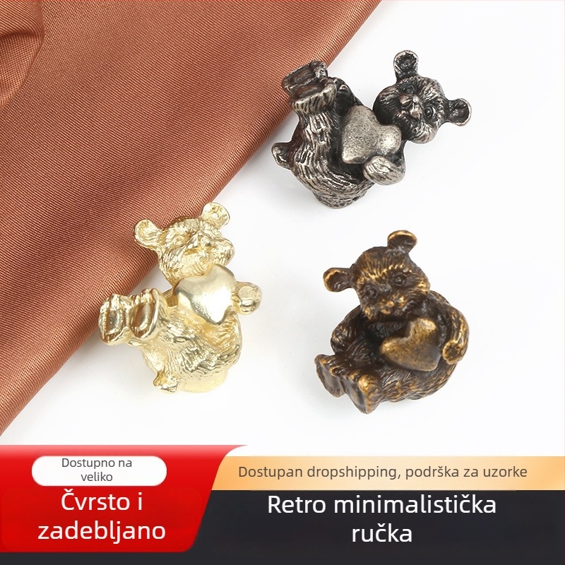 Prilagođena kvaka za vrata s motivom zagrljenog medvjedića, nordijski žuto-brončani završetak, lagana luksuzna ručka za ladice i garderobu