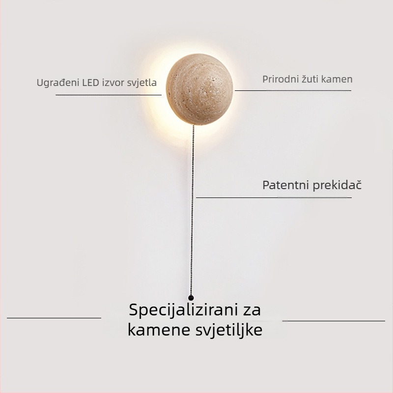 Vintage zidna lampa uz krevet travertinom, japanski Wabi-Sabi stil