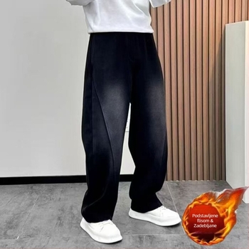 Muške casual hlače s flecom, široke nogavice, ravni kroj, duge hlače, američki stil