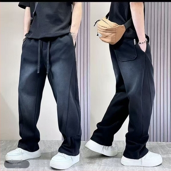 Muške casual hlače s flecom, široke nogavice, ravni kroj, duge hlače, američki stil