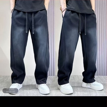 Muške casual hlače s flecom, široke nogavice, ravni kroj, duge hlače, američki stil