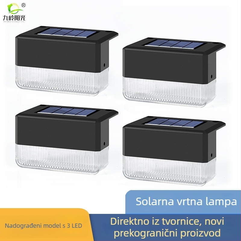 Solarna svjetiljka za stepenice – vanjska upotreba, vrt i dvorište, 3 LED, dekorativna zidna svjetiljka za ogradu, stepenice i balustradu