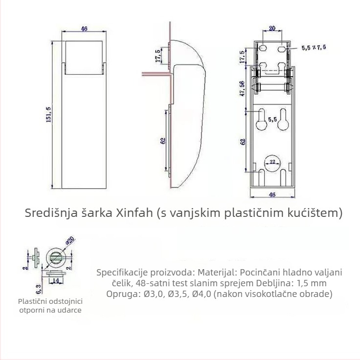 Komercijalni šarnir s oprugom za horizontalna gornja vrata ormara