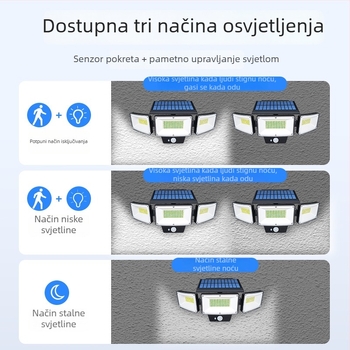 Zidno svjetlo s tri glave, LED sa solarnom energijom, senzor, za vanjsko dvorište