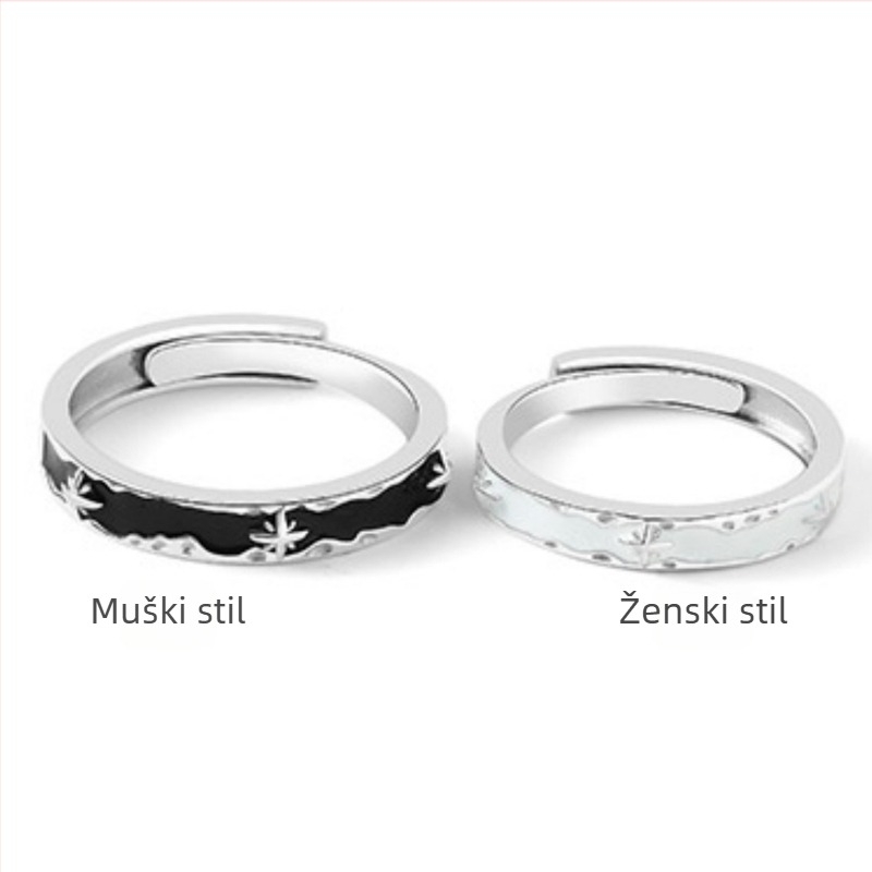 S925 prsten od sterling srebra Night and Dawn sa emajlom, za parove, geometrijski dizajn