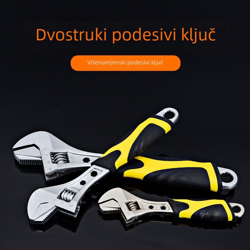 Podesivi ključ s gumiranom drškom za kupaonicu, dvostruke namjene, s velikim otvorom, izrađen od visokougljičnog čelika