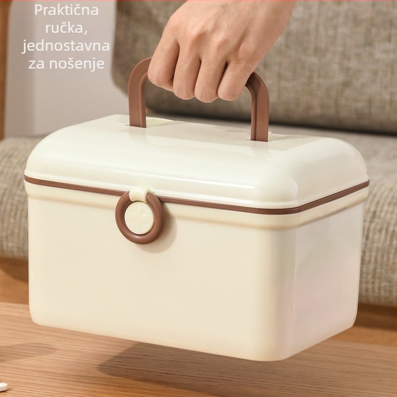 Prijenosna kutija za lijekove sa sigurnosnom kopčom, dvostrukog sloja, višenamjenska kutija za skladištenje s velikim kapacitetom za obitelj i na otvorenom.