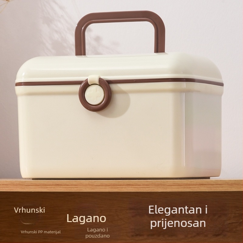 Prijenosna kutija za lijekove sa sigurnosnom kopčom, dvostrukog sloja, višenamjenska kutija za skladištenje s velikim kapacitetom za obitelj i na otvorenom.