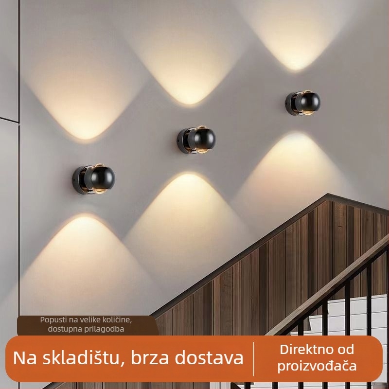 Minimalistična moderna zidna svjetiljka uz krevet s 180° rotacijom i kuglastim svjetlom za hodnik i dnevni boravak